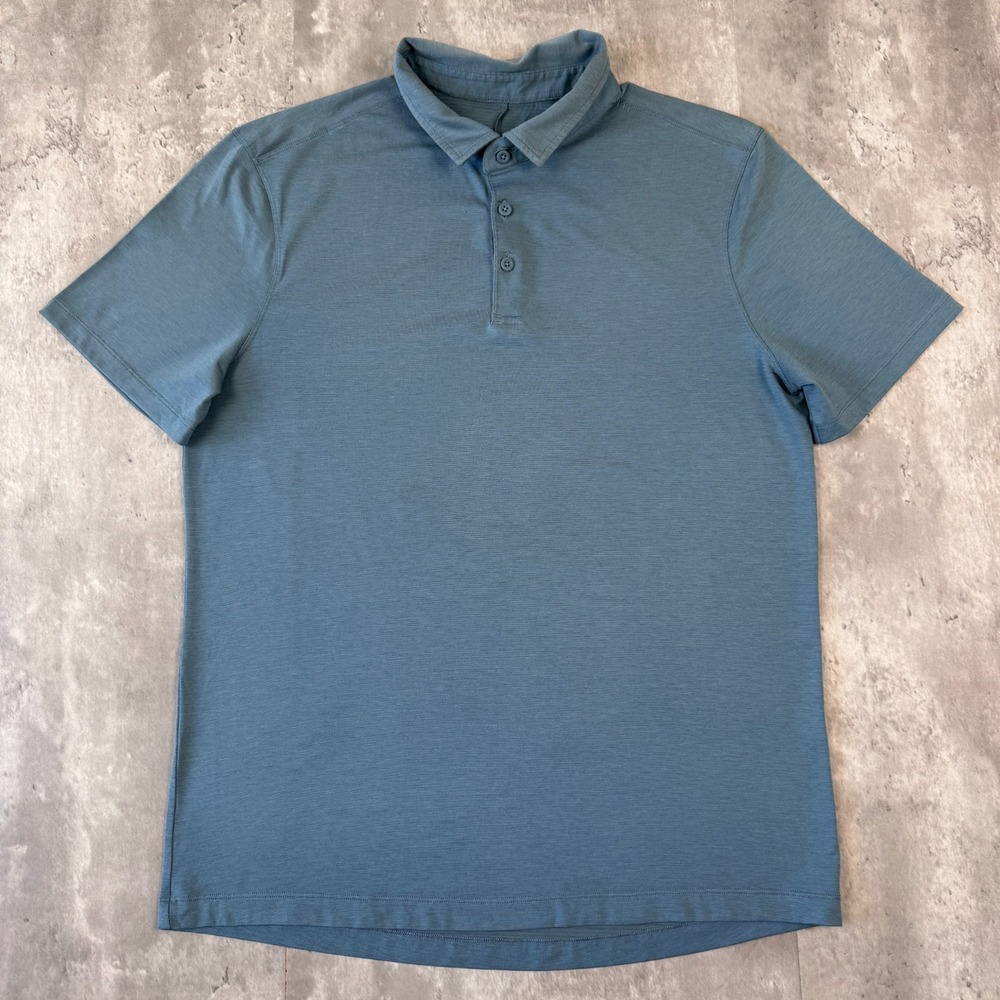 Lululemon Evolution Short Sleeve Polo Shirt Mens M Blue Heather Golf Performance